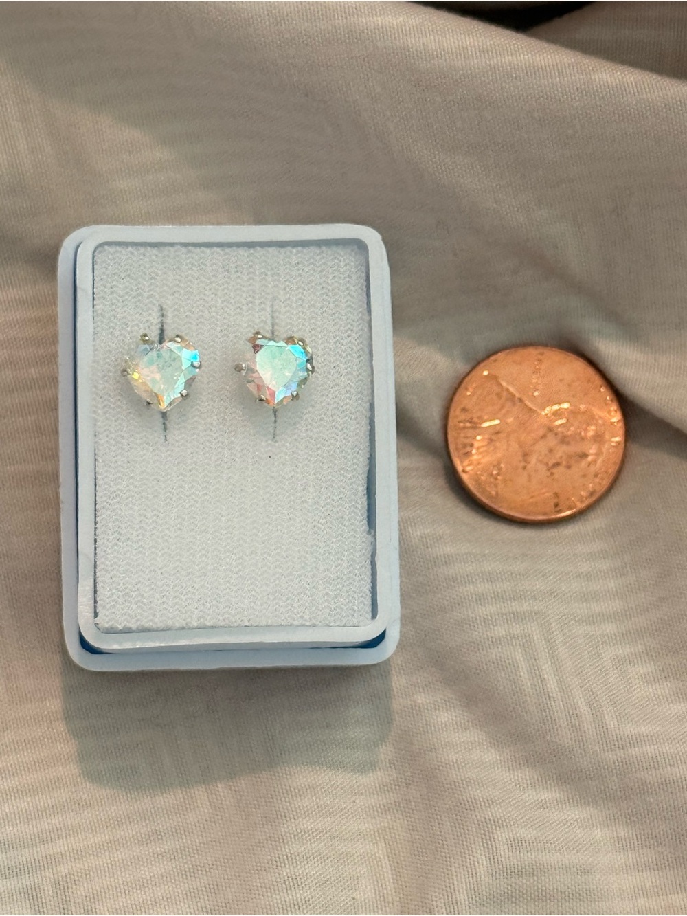 Heart-Shaped Iridescent Crystal Stud Earrings in Silver